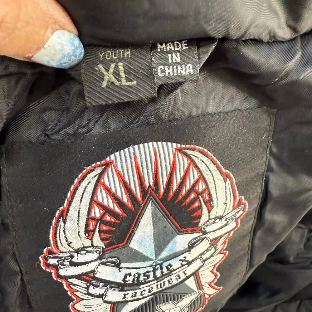 Castle X Raceware Puffer Coat Youth XL Black Hidden Hood Snowmobile Jacket - Picture 4 of 13